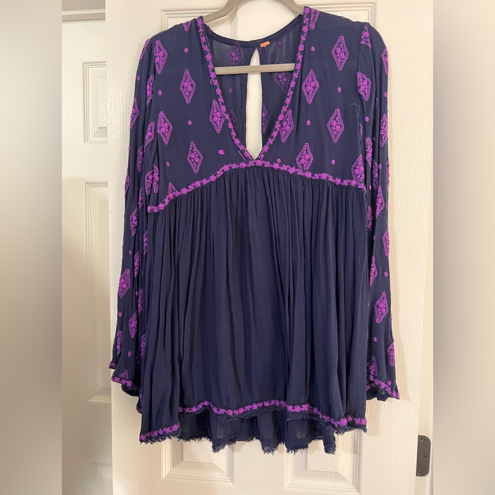 Free People Navy and Purple Dress